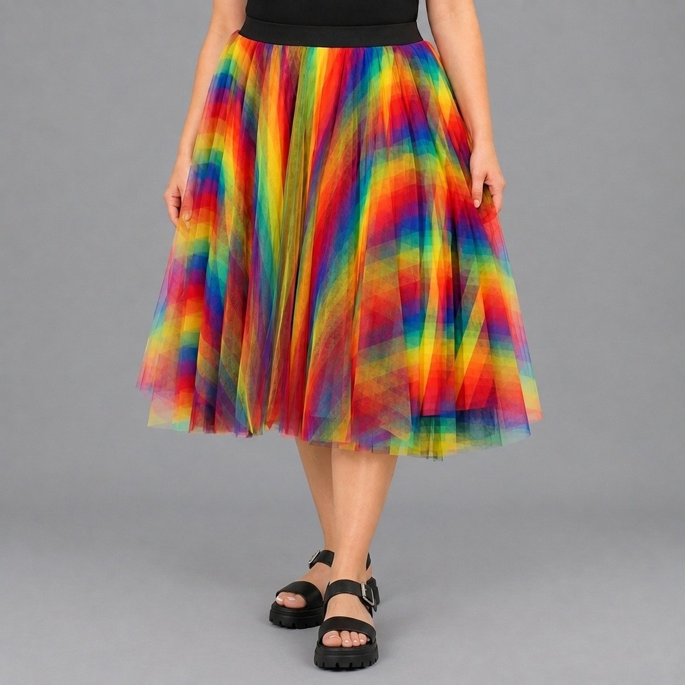 Torrid Rainbow Skirt Size 3X Tulle Elastic Waist Pride Pull On Midi